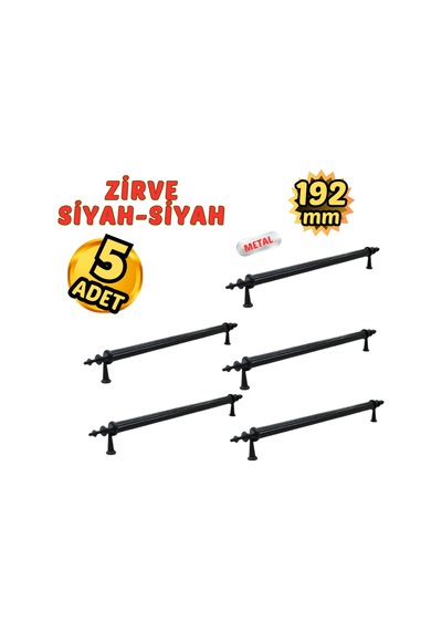 5 Adet Metal Zirve Mobilya Çekmece Dolap Kulpu Siyah-siyah 192mm Siyah - Siyah