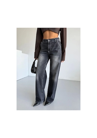 Kene Jeans Yüksek Bel Füme Ön İşlemli Wide Leg Bol Paça Jeans Pantolon Füme İşlemli