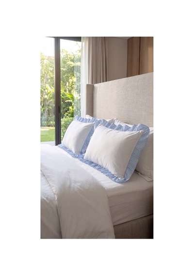 2'li Pamuklu Kumaş Çizgili Fırfırlı Yastık Kılıfı50x70 Cm Mavi - 905308848 Mavi