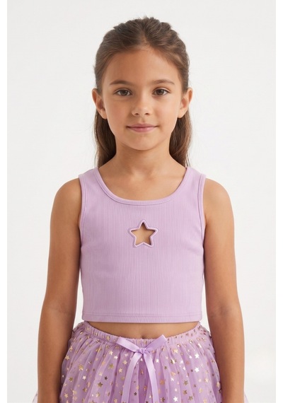 Le Mabelle Lila Yıldız Nakışlı Fitilli Askılı Kız Çocuk Crop Bluz - Cindy Lila