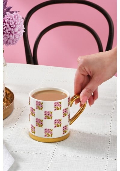 Karaca Checker Flower Pink Kupa 330 Ml Pembe