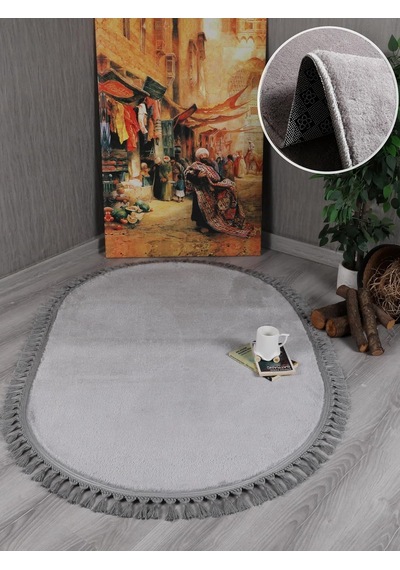 My Evilla Modern Dekoratif Örgü Saçaklı Simirna Peluş Halı Yolluk Açık Gri 80 X 150 Genel