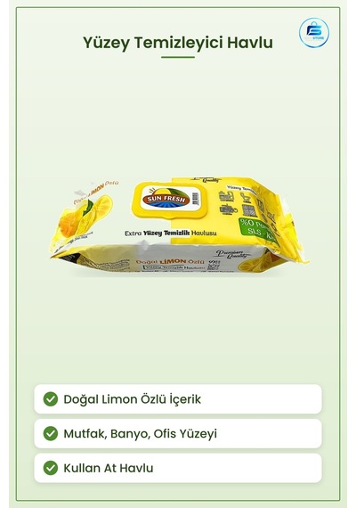 Yüzey Temizleyici Havlu Islak Mendil Limon Özlü Kullan At Mutfak Tekli