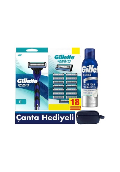 Mach3 Sport Makine + 18 Adet Tıraş Bıçağı + 200 Ml Tıraş Köpüğü+ Çanta