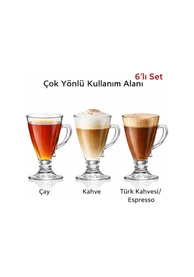 Tr 6'li Cam Ayaklı Bardak Seti,130 Ml,çay,kahve,türk Kahvesi,espresso Bardağı,cam Kupa Seti Şeffaf Genel