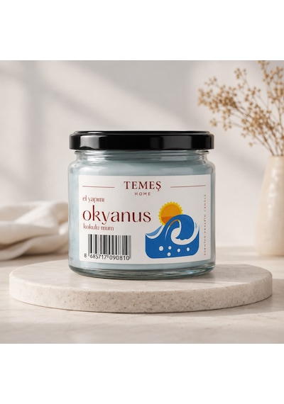 El Yapımı Okyanus Kokulu Mum Beyaz - Mavi