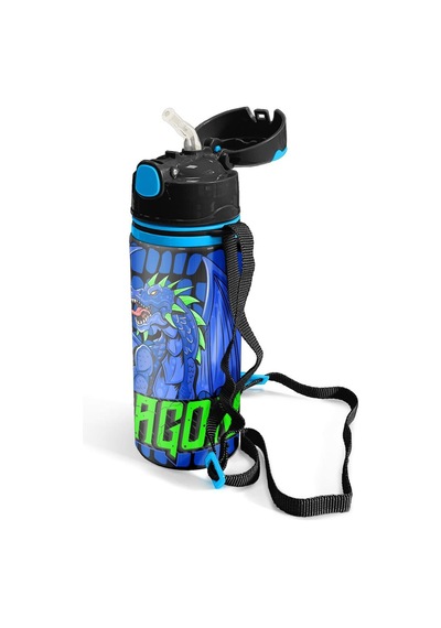 Coral High Kids Siyah Saks Ejderha Desenli Pipetli Alüminyum Matara 600 Ml 11942