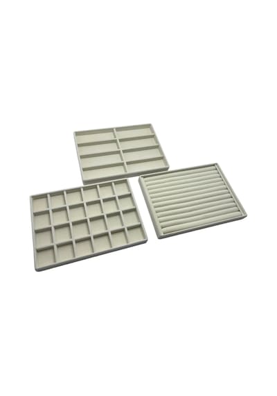 Yerli Üretim Süet Kumaş Krem Renk 34/24 Cm 3 Lü Takım Çekmece Içi Takı Tablası Çok Renkli