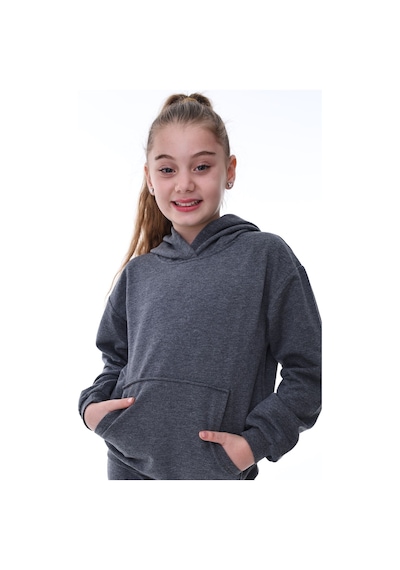 Zuzunga Basic Kapüşonlu Şardonlu Kanguru Cep Detaylı Çocuk Sweatshirt 3-10 Yaş Füme