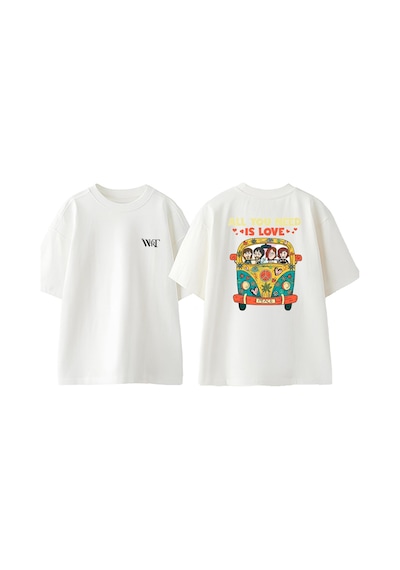 Thewert The Beatles Need Is Love Tasarım Sırt Baskılı Pamuk Beyaz Oversize T-shirt