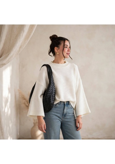 Marka Model Yarasa Kol Crop Kazak Ekru