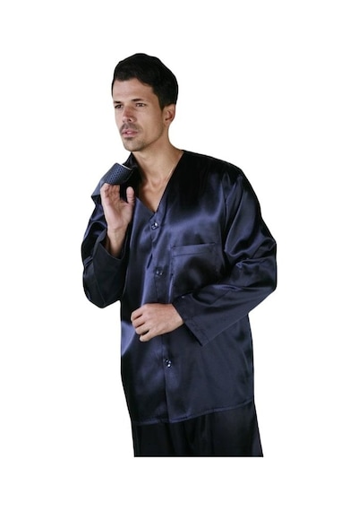 Ancelo 333 Saten Pijama Takım Ve Robdöşambr 3lü Damat Çeyiz Set Lacıvert
