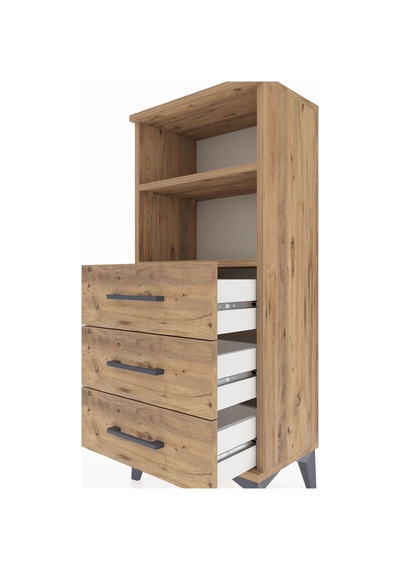 Arges Komodin 2 Raflı 3 Çekmeceli 44x30x106 Çam-çam Çam