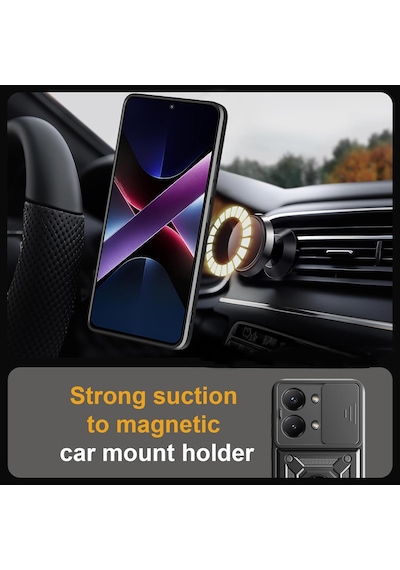 Xiaomi Poco X8 Pro Max İle Uyumlu Kılıf Magnetik Standlı Kamera Korumalı Sürgülü Kapak Siyah