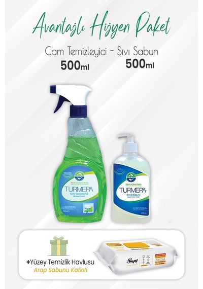 Turmepa Cam Temizleyici 500 Ml, Sıvı Sabun 500 Ml Ve Arap Sabunlu 100'lü