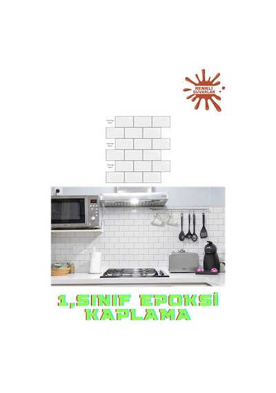 30 30cm White Stone Epoksi 1 Adet 3d Yapışkanlı Kaplama Duvar Sticker Panel Mutfak Banyo Salon Ofis