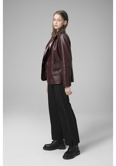 Dericlub Wm011 Gerçek Deri Kadın Blazer Ceket Bordo Bordo