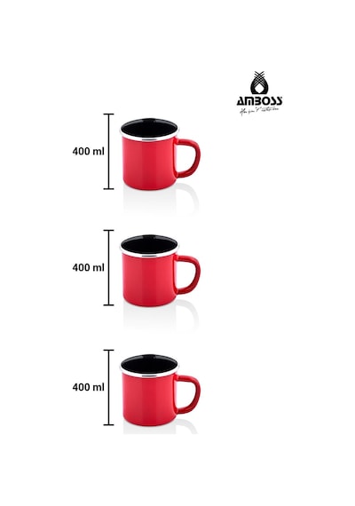 Crispella Morning 12 Parça Emaye Tencere Saklama Kabı Kupa Seti - Kırmızı Kırmızı