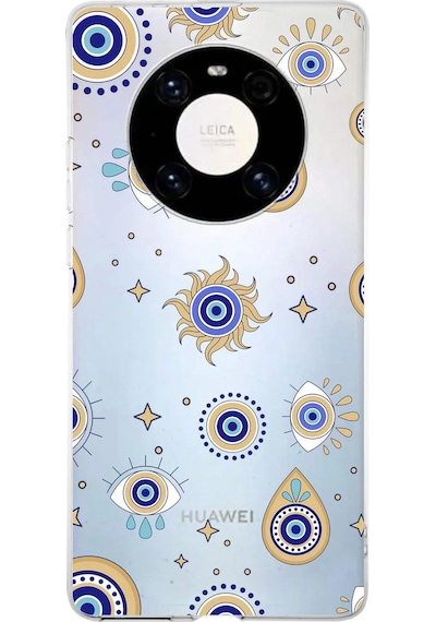Huawei Mate 40 Pro İle Uyumlu 1mm Slim Fit Nazar Boncuğu 5 Baskılı Şeffaf Kılıf Şeffaf
