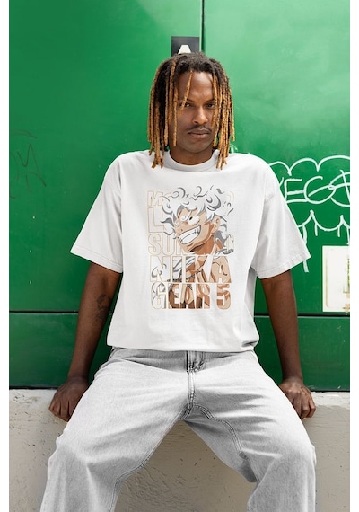 Nika Gear 5 Anime Karakter Baskılı Unisex Oversize Tişört Beyaz