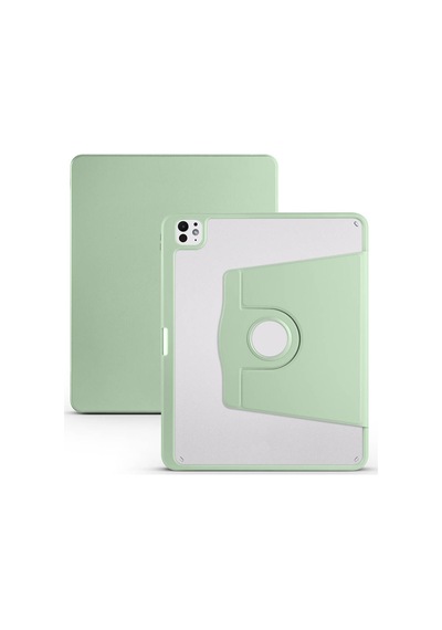 İpad Pro 13 2024 M4 A2925-a2926-a3007 Uyumlu Kalem Bölmeli Dönebilen Standlı Termik Tablet Kılıfı - Açık Yeşil - T32974
