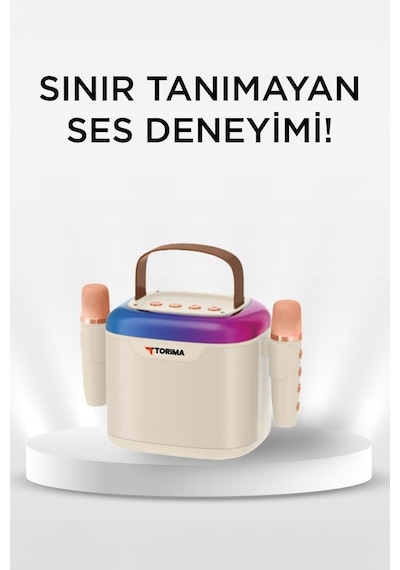 Torima D51 Çift Mikrofonlu Kablosuz Parti Hoparlörü Beyaz