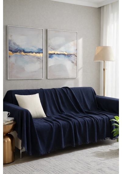 % 100 Pamuk Kolları Örten Koltuk Örtüsü 180 X 300 Cm- Kaymaz, Terletmez Lacivert