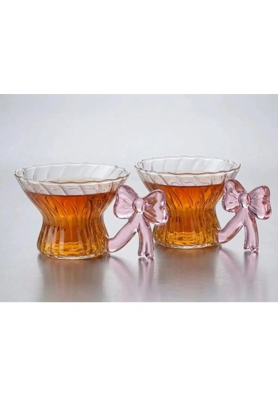 2'li Kurdele Kulplu Pinterest Cam Bardak Dekoratif Renkli Kulplu Sunum Bardağı Mt-113 Pembe - Şeffaf