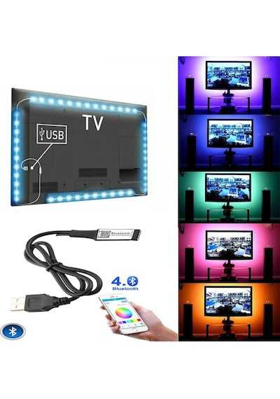 Bluetooth Telefon Kontrol Müzik 42'' 49'' 55'' Tv Arkası Usb Led Şerit Aydınlatma