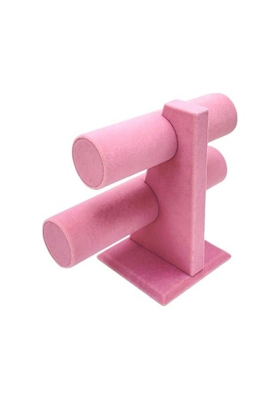 Bileklik Ve Takı Standı 2 Kademeli Pembe Kumaş Kaplama