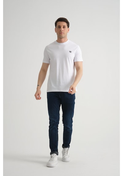 Shooter Sportwear Shooter Erkek Pamuklu Esnek T-shirt Standart Kalıp Minimal Logolu Beyaz