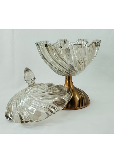 Güven Home Store Açık Bal Rengi Kristal Diagonal Oyma Desenli Kapağı Kulplu Orta Boy Gondol