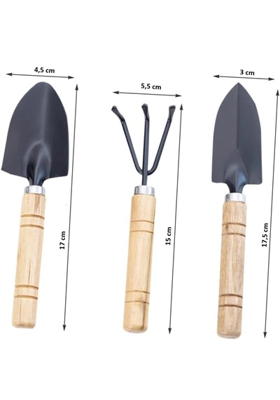 3 Lü Mini Bahçe Kamp Seti Kürek Tırmık Çapa El Aletleri Saksı, Balkon Ve Çiçek Dikim Bahçe Malzemeleri