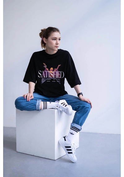 Startmore Unisex Satisfied Siyah Tshirt Siyah