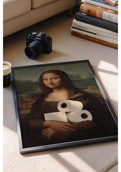 Tuvalet Kağıdı Tutan Mona Lisa Çerçeveli Tablo - Wc Tuvalet İçin Tablo