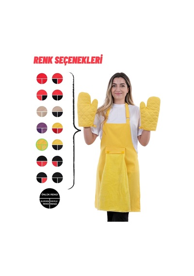 Star Ayar Askılı Havlulu 4lü Mutfak Önlüğü Seti 2 Eldiven Sarı-sarı-sarı