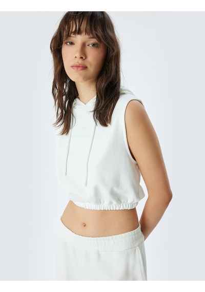 Koton Kolsuz Crop Kapşonlu Sweatshirt Üç İplik Şardonsuz Ekru 5wak10092ek Ekru