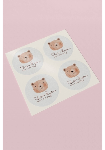 Ayılı Thank You Have A Nice Day Sticker 3x3cm St2194 Çok Renkli