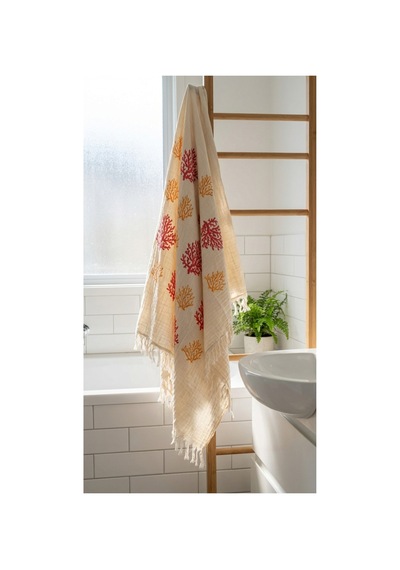 %100 Pamuk 4 Katlı Müslin Kumaş Plaj Havlusu / Peştemal / Banyo / Hamam Havlusu 90 X 190 Cm Ekru - 892992974 Ekru