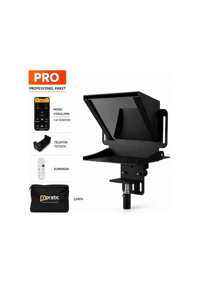 Pratic Teleprompter PRO Set – Bluetooth Kumanda ve Taşıma Çantası Yerli Üretim