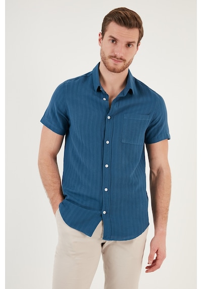 Buratti Pamuklu Regular Fit Kısa Kollu Erkek Gömlek Cf24S128230 Indigo