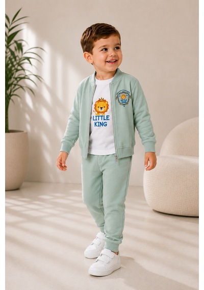 Mnk Baby & Kids Erkek Bebek Küçük Aslan Hırkalı 3lü Takım M00855 Yesil