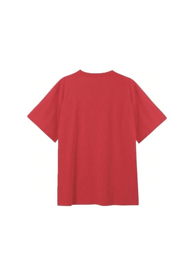 Kable T-shirt - Kırmızı Oversize Baskılı Bisiklet Yaka Kirmizi