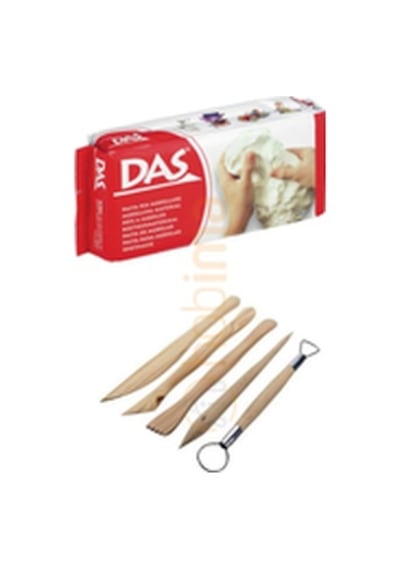 Das Beyaz Seramik Kili 500 Gr+ Modelaj Kalemi Ebeşuar 5 Li Ahşap Set