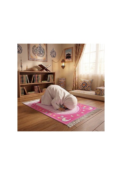 Baskılı Pembe Kız Çocuk Namaz Seccadesi