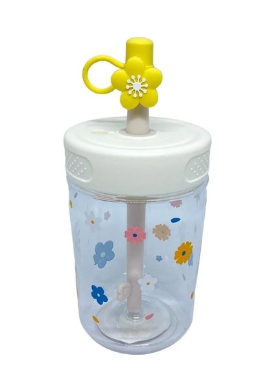 Vagonlife 450ml Çiçek Desenli Ve Koruyuculu Polikarbon Su Matarası/cup Beyaz 0