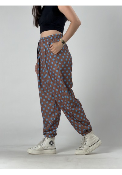Cocopelli Kahve Puantiyeli Kadın Jogger Pantolon Coc3260