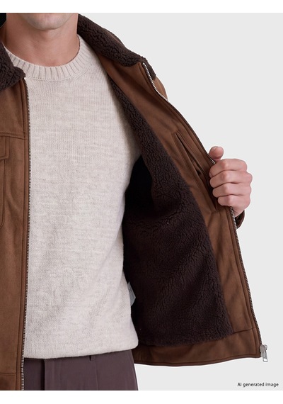 LC Waikiki Lc Waıkıkı Kahverengi Regular Fit Kürk Yaka Süet Erkek Mont