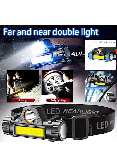 Usb Şarjlı Led Outdoor Kamp Kafa Lambası Feneri Siyah