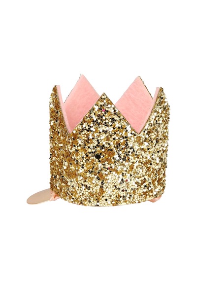 Meri Meri - Mini Gold Glitter Crown Hair Clip - Mini Altın Simli Toka Çok Renkli